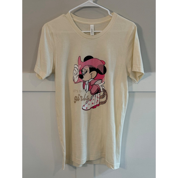 Women's Cream Minnie Mouse 'Let's Go Girls' Short Sleeve Tee S - Picture 3 of 5